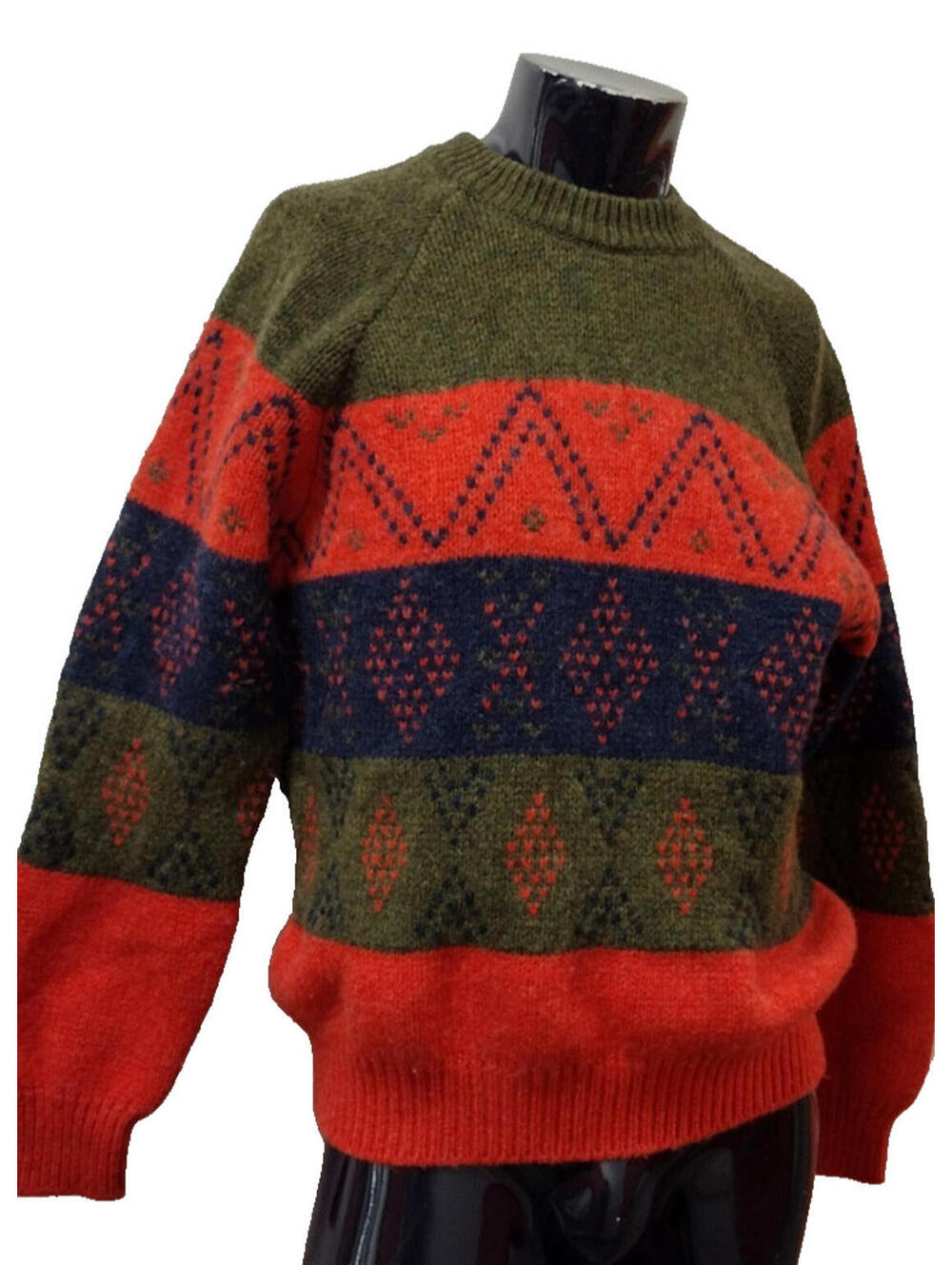 Vintage Benetton Bulky Sweater 90s Avocado Red Orange Warm Wool ITALY Size 50 L